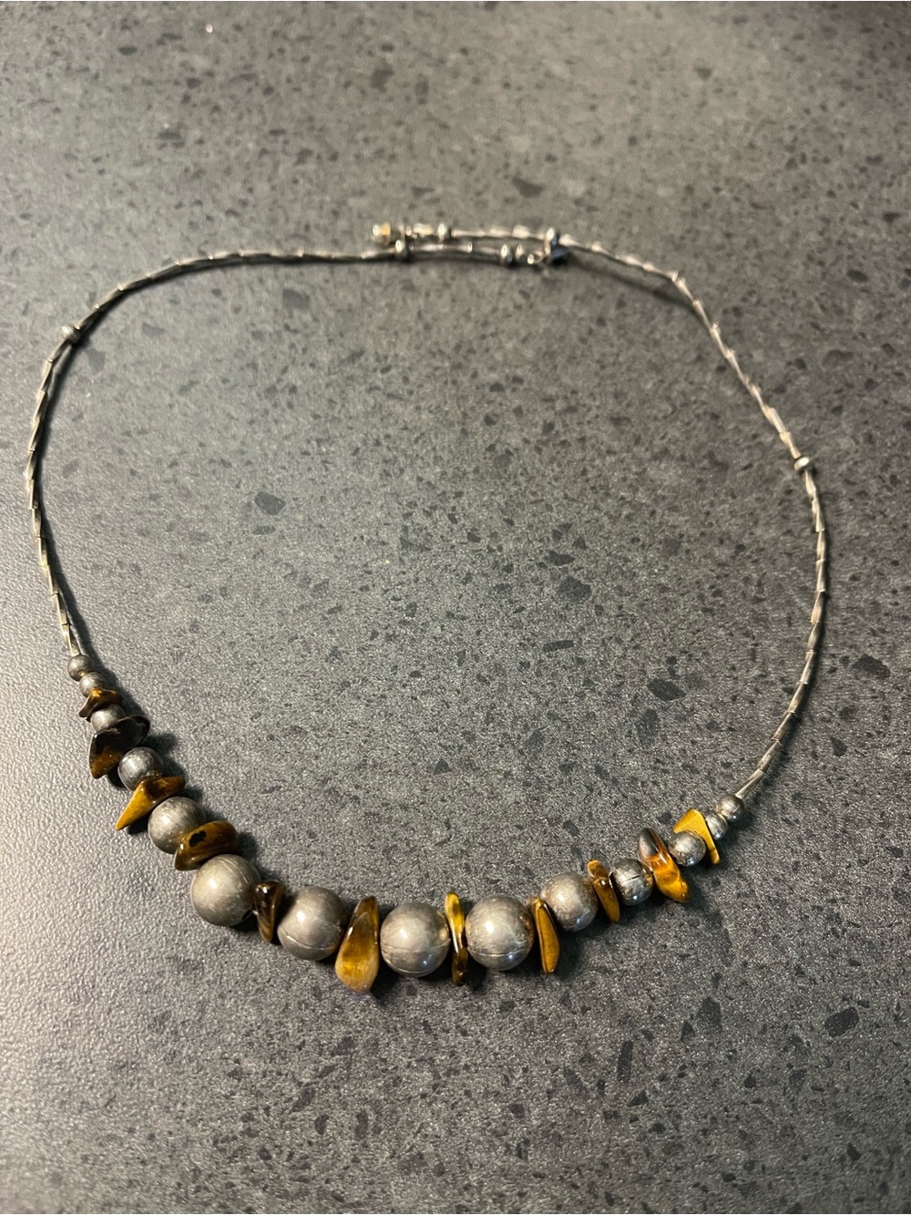 Sterling Bead Necklace with Tiger’s Eye polished stones.